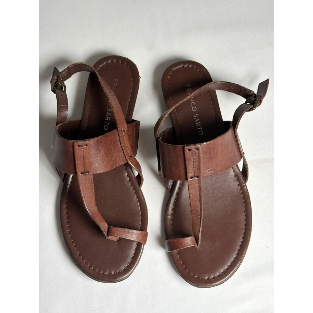 LEATHER Franco Sarto Slingback Sandals Womens 8.5 Brown Fair